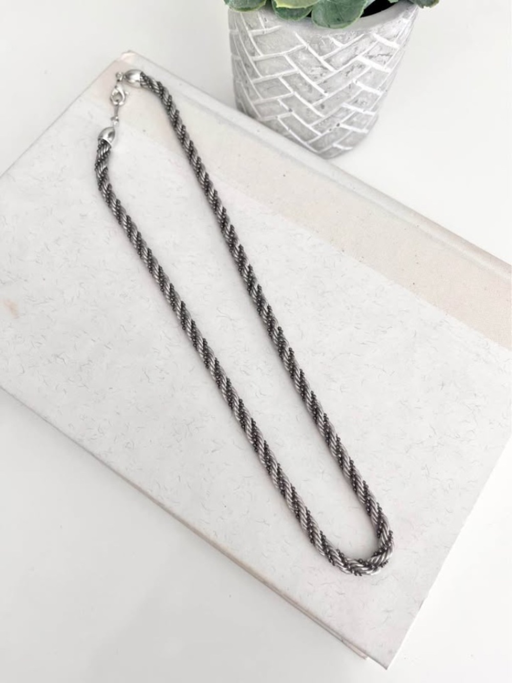 Two Toned Silver Rope Chain Women's Necklace 18 inch